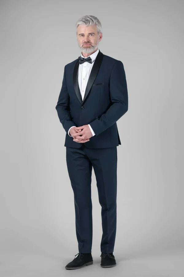 Класичний чоловічий смокінг синій з шалевим лацканом