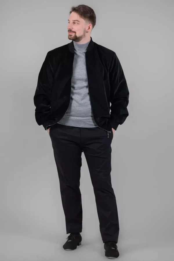 Куртка чоловіча чорна однотонна з велюру