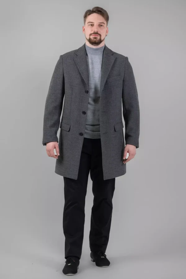 Пальто чоловіче сіре однотонне осінь-зима