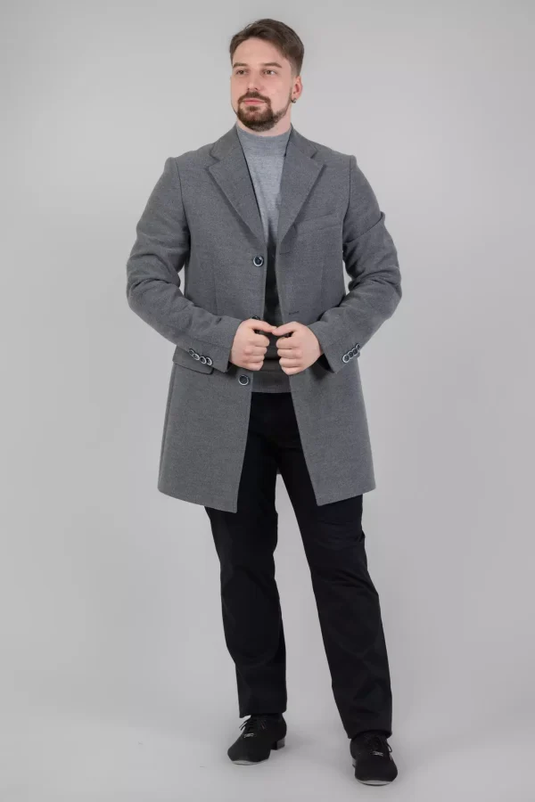 Пальто чоловіче сіре однотонне осінь-зима