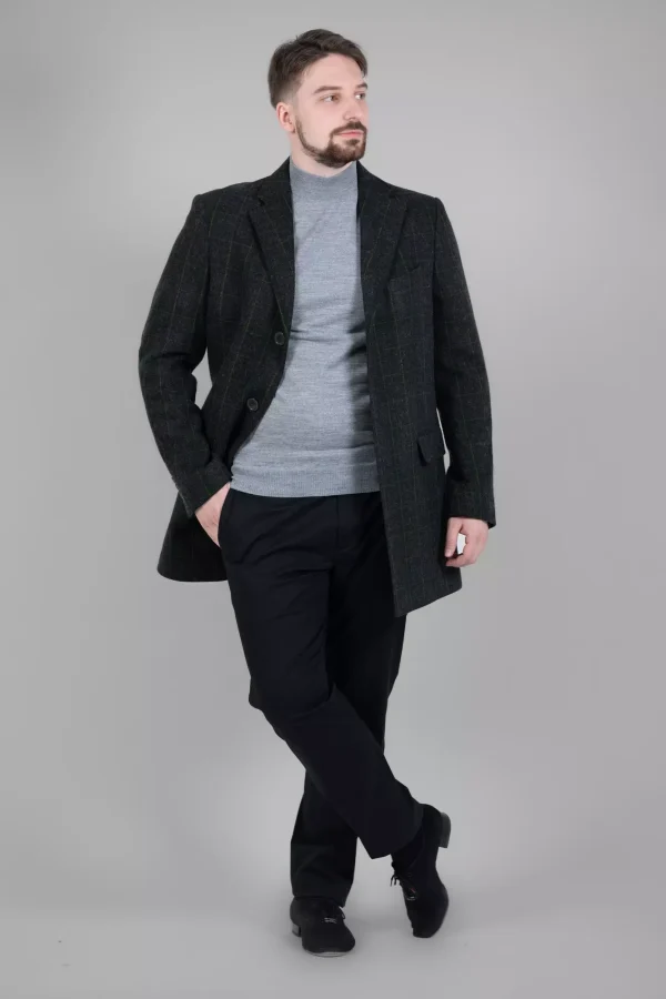 Пальто чоловіче темно-зелене в клітинку