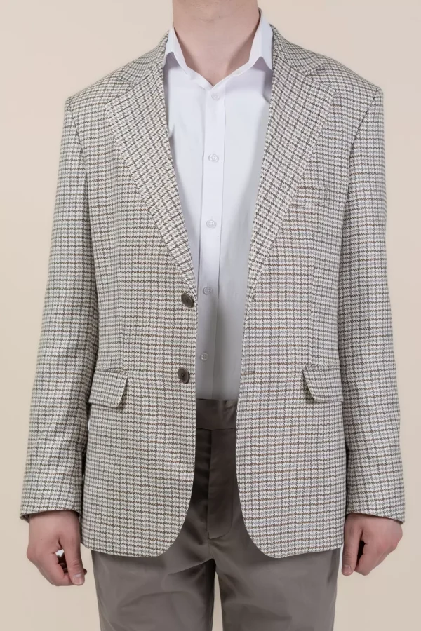 Піджак чоловічий бежевий з коричневою клітинкою