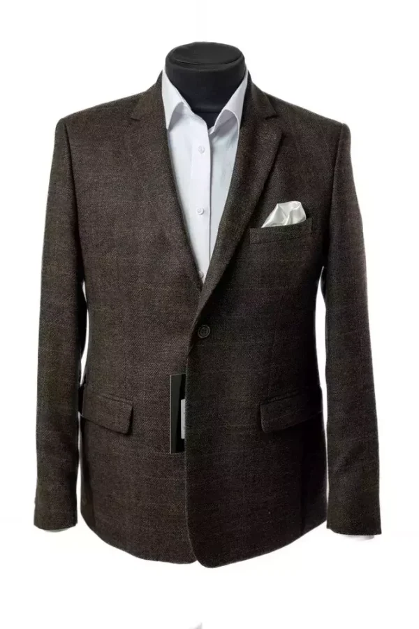 Піджак чоловічий коричневий в клітинку з вовни