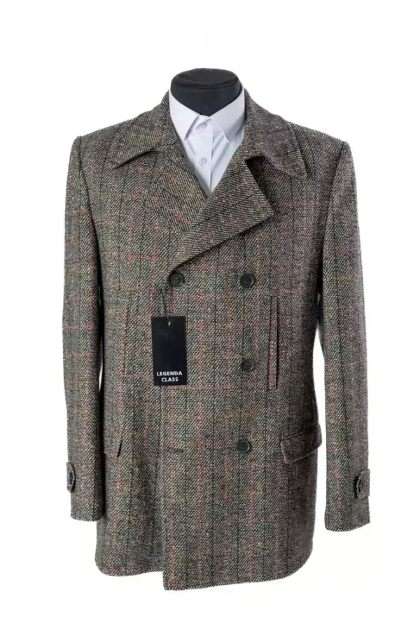 Пальто чоловіче коричневе в клітинку з вовни осінь-зима