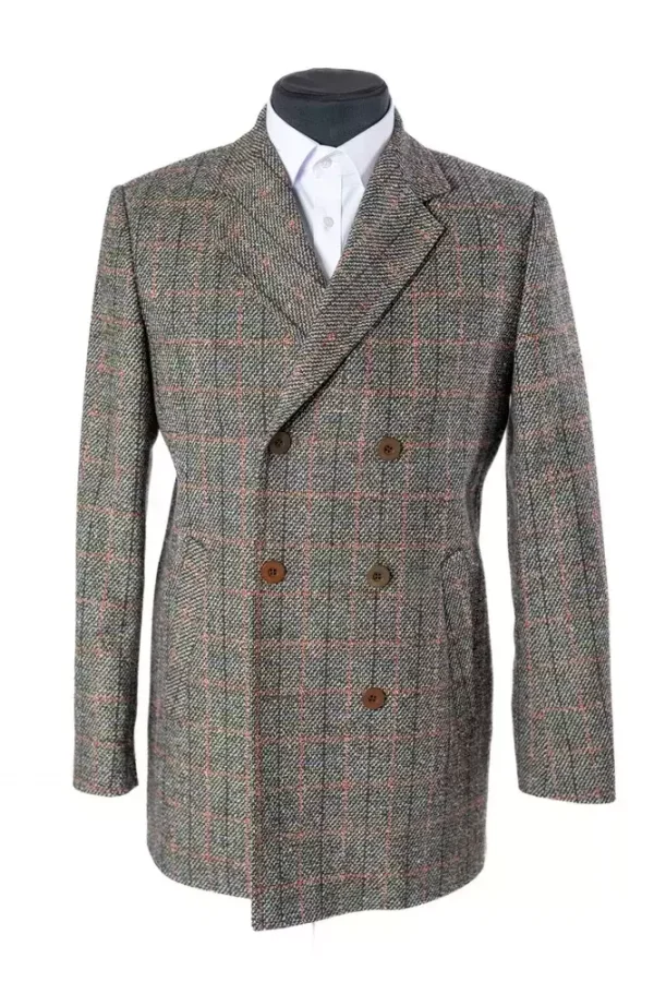 Пальто чоловіче коричневе в клітинку з вовни осінь-зима
