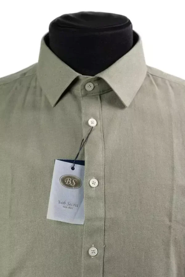 Сорочка чоловіча зелена однотонна з котону