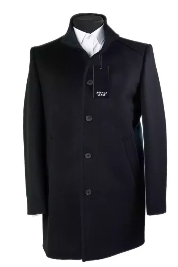 Пальто чоловіче чорне однотонне з вовни осінь-зима
