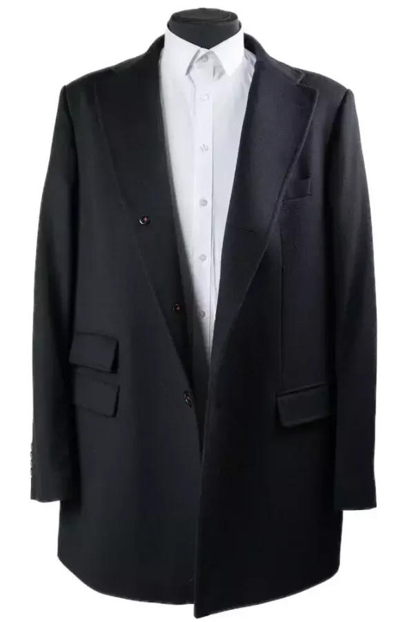 Пальто чоловіче чорне однотонне з вовни осінь-зима