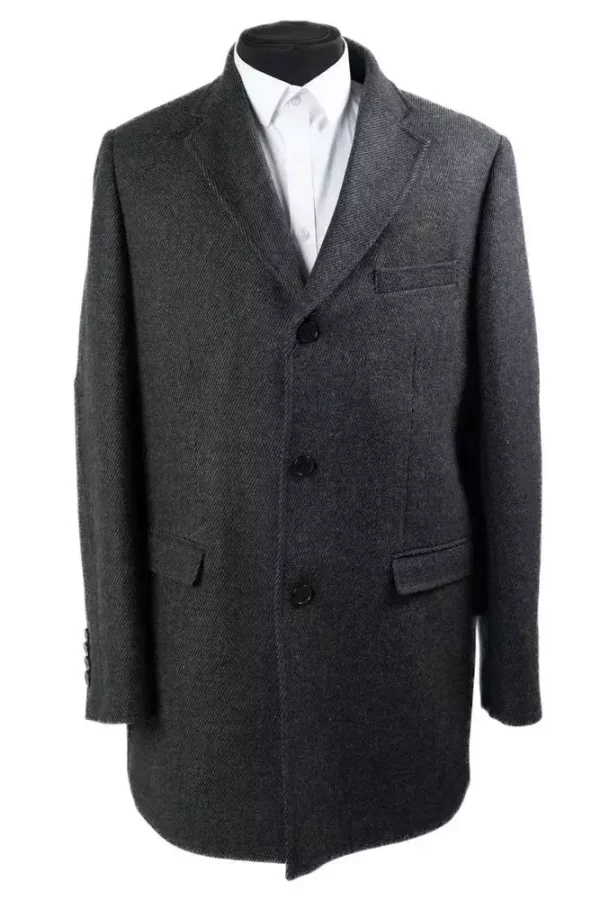 Пальто чоловіче сіре однотонне з вовни