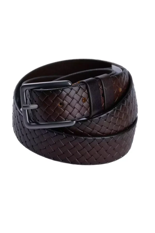 Ремінь коричневий в клітинку 105-130 см