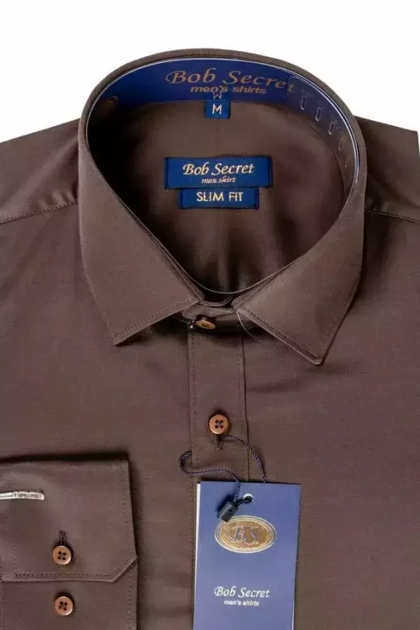 Сорочка чоловіча коричнева однотонна