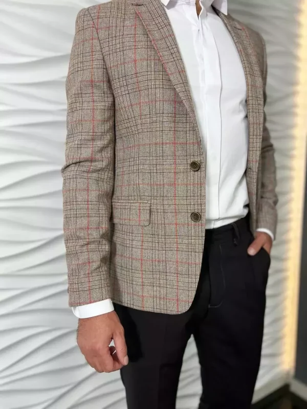 Піджак чоловічий бежевий в клітинку